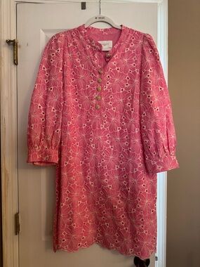 Pomander Place Pink Floral Eyelet Shift Dress large